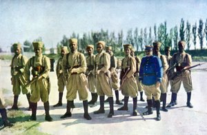Moroccan Riflemen and a French Officer at the Edge of the Village during the Battle of the Marne, September 1914 by Jules Gervais Courtellemont